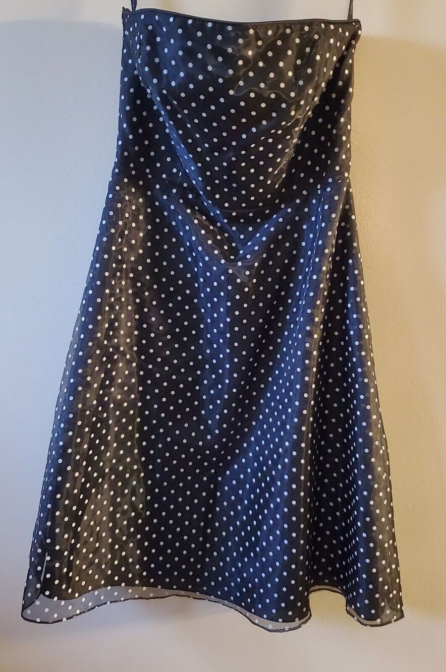 Alfred Angelo Black White Polka Dot Boned Strapless Dress Size 14 LB-FE3001